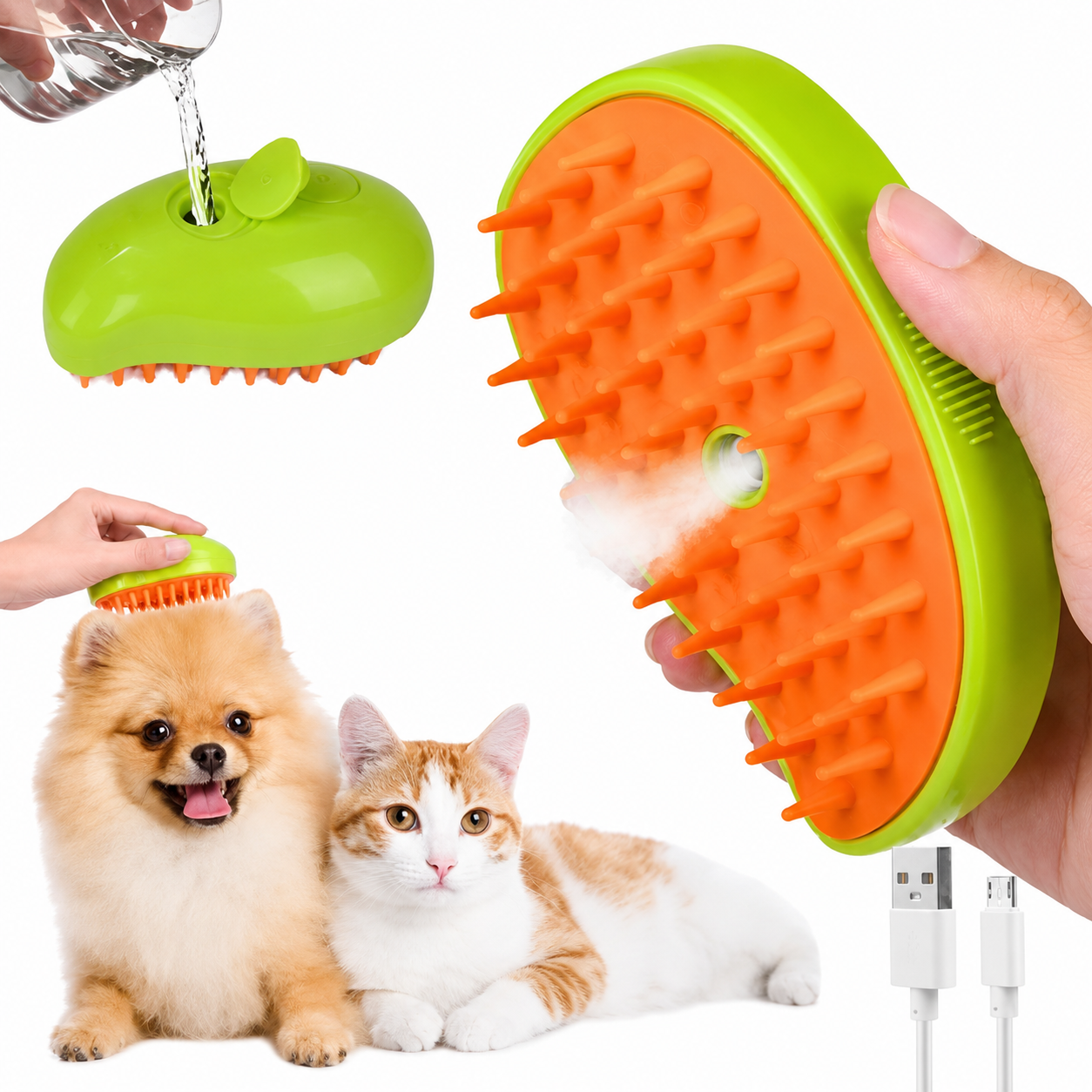 Escova Pet com Spray de Água e Cerdas Massageadoras | Para Cães e Gatos