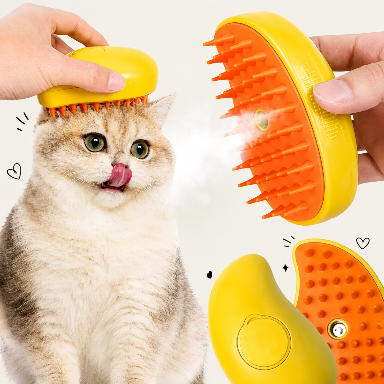 Escova Pet com Spray de Água e Cerdas Massageadoras | Para Cães e Gatos