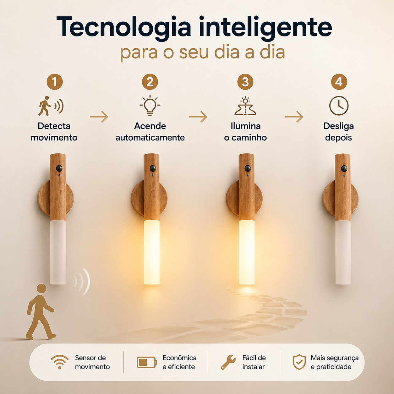 Luz Guia Inteligente com Sensor de Movimento | LED Sem Fio