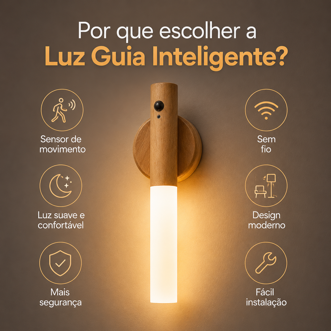 Luz Guia Inteligente com Sensor de Movimento | LED Sem Fio